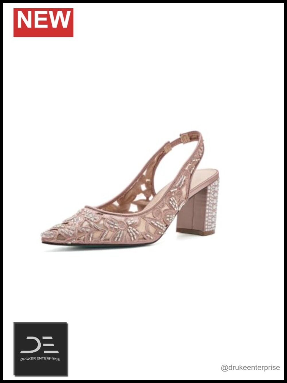 Mesh Pointed Toe Block Heel Slingback Pump